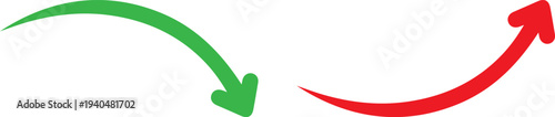 Green arrow pointing down, red arrow pointing up in contrasting directions