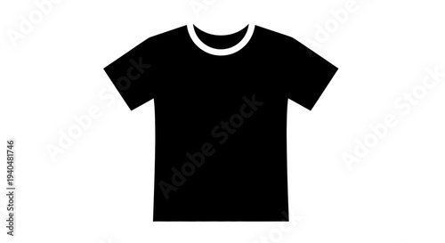 Black T-Shirt with White Collar on White Background from Front View