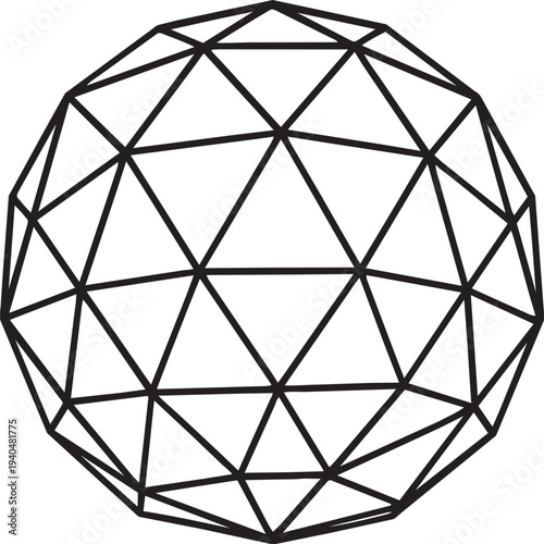 Geometric sphere model line icon representing 3D modeling and complex computational design in engineering and science
