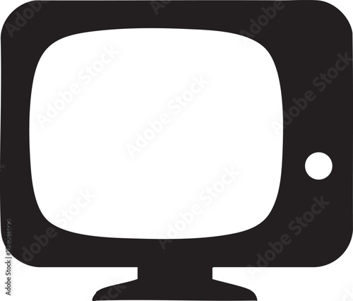 Retro Television Icon Vector Black Silhouette on Transparent Background