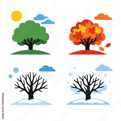 Four Seasons Tree Icons Set for Seasonal Designs