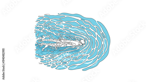 Dynamic swimming splash in blue water