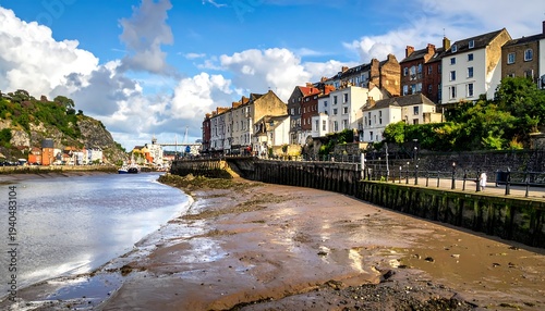 Picturesque View of Tenby Harbour at Low Tide, Wales, UK.
