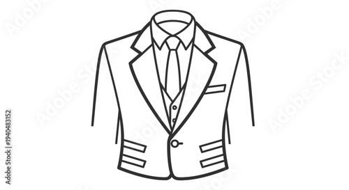 Simple Line Art Illustration of a Formal Blazer with Tie from a Front Viewpoint