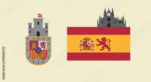 Spanish heritage symbols featuring flag and coat of arms