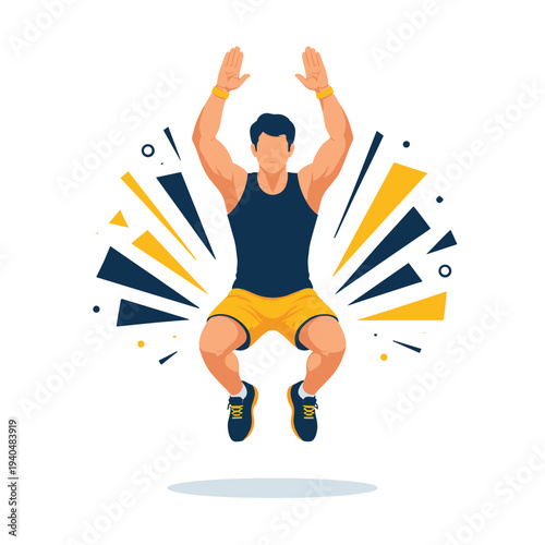 Athletic man performing a jump exercise