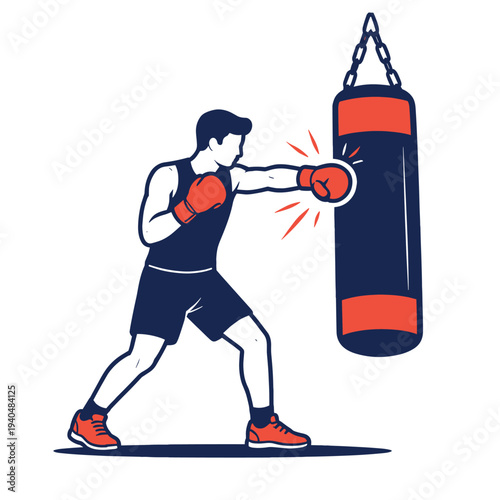 Boxer delivering a punch to a heavy bag