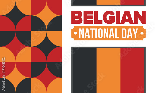 Belgian National Day. Belgium Independence day. Annual holiday in Belgium, celebrated in Jule 21. Patriotic design. Poster, greeting card, banner and background. Vector illustration