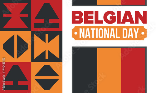 Belgian National Day. Belgium Independence day. Annual holiday in Belgium, celebrated in Jule 21. Patriotic design. Poster, greeting card, banner and background. Vector illustration