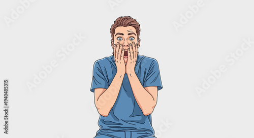 Man Covering Mouth with Hands in Surprise.