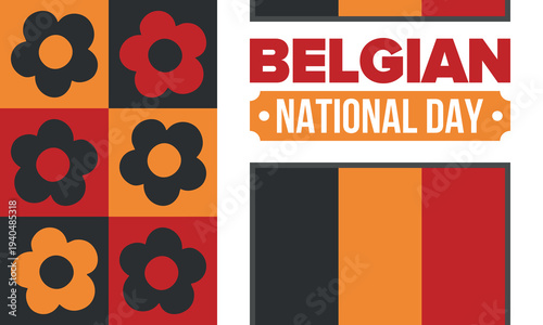 Belgian National Day. Belgium Independence day. Annual holiday in Belgium, celebrated in Jule 21. Patriotic design. Poster, greeting card, banner and background. Vector illustration