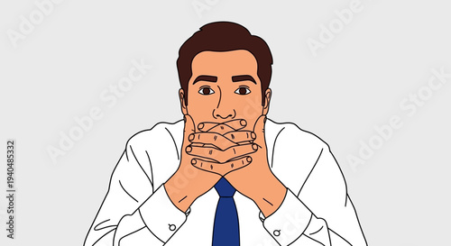 Man with Hands Covering his Mouth.