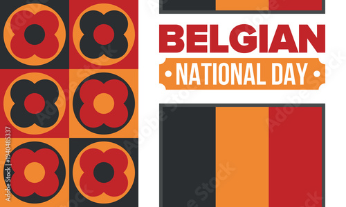Belgian National Day. Belgium Independence day. Annual holiday in Belgium, celebrated in Jule 21. Patriotic design. Poster, greeting card, banner and background. Vector illustration