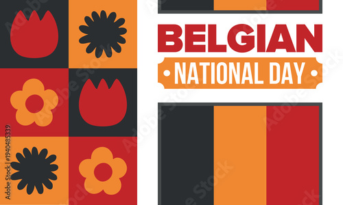 Belgian National Day. Belgium Independence day. Annual holiday in Belgium, celebrated in Jule 21. Patriotic design. Poster, greeting card, banner and background. Vector illustration