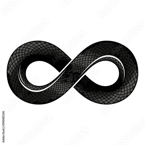 Black snake infinity symbol, ouroboros, eternal life, rebirth, cyclical nature, endless loop