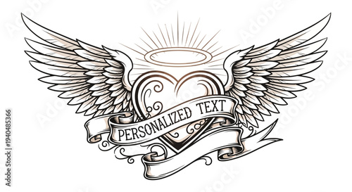 Tattoo Design with Heart and Wings.