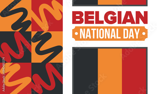 Belgian National Day. Belgium Independence day. Annual holiday in Belgium, celebrated in Jule 21. Patriotic design. Poster, greeting card, banner and background. Vector illustration