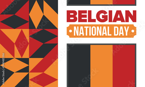 Belgian National Day. Belgium Independence day. Annual holiday in Belgium, celebrated in Jule 21. Patriotic design. Poster, greeting card, banner and background. Vector illustration