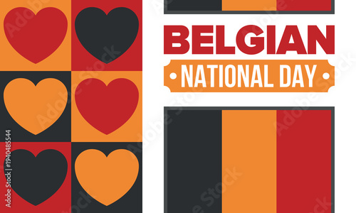 Belgian National Day. Belgium Independence day. Annual holiday in Belgium, celebrated in Jule 21. Patriotic design. Poster, greeting card, banner and background. Vector illustration