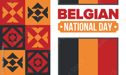 Belgian National Day. Belgium Independence day. Annual holiday in Belgium, celebrated in Jule 21. Patriotic design. Poster, greeting card, banner and background. Vector illustration