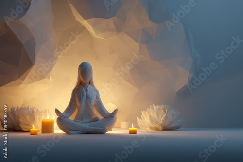 Abstract Woman Meditating with Candlelight Spiritual Wellness and Mindfulness Meditation Concept