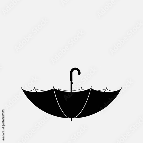 Black Umbrella Silhouette Upside Down on White Background
