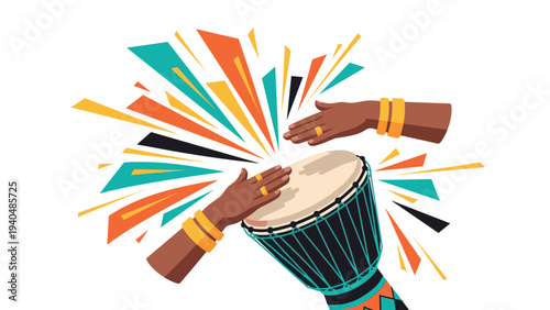 Vibrant african drumming celebration with dynamic geometric background