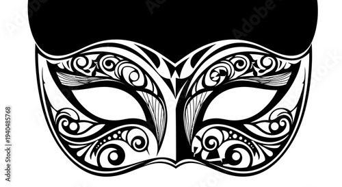 Ornate Venetian Style Black Masquerade Mask.