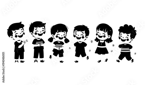 Laughing happy kids cartoon characters group joyful children playing vector illustration