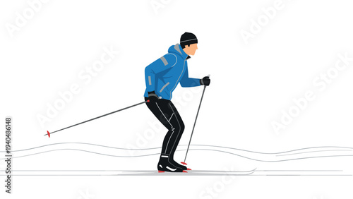 Dynamic cross country skier in motion on snowy trail