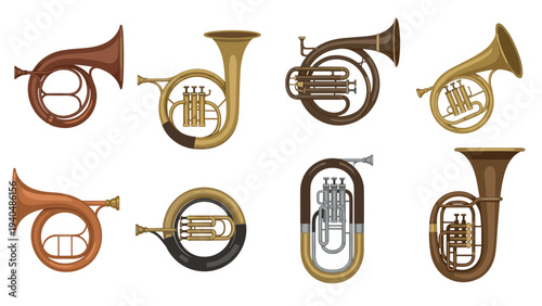 Diverse brass instruments collection in classic style