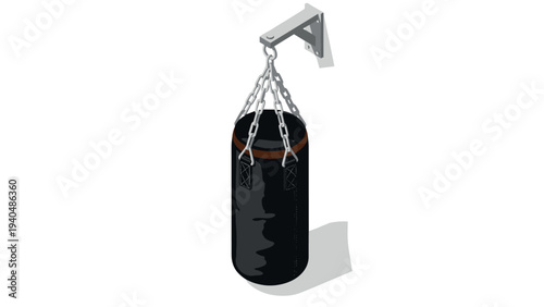 Hanging punching bag in isometric style for fitness and boxing training