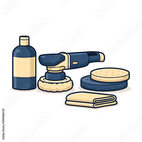 Car cleaning tools with buffer and polish supplies