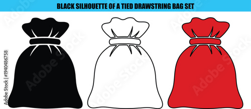 Black silhouette tied drawstring bag set