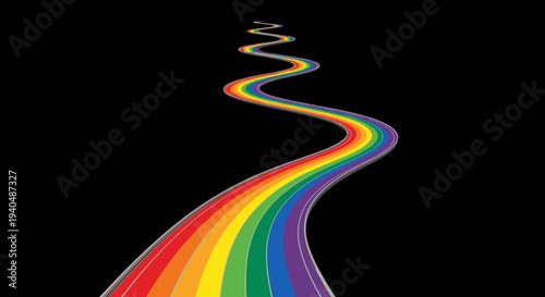 Winding rainbow path against a black background, symbolizing hope, dreams, and a bright future
