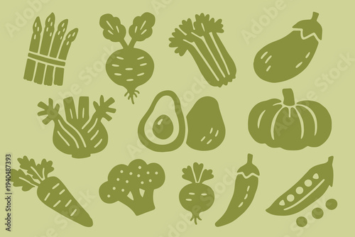 Vegetable set minimal silhouette vector illustration
