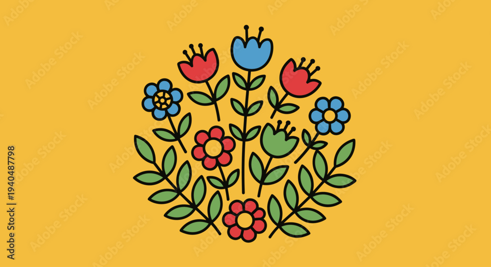 Naklejka premium Colorful Flowers and Leaves Illustration Design.