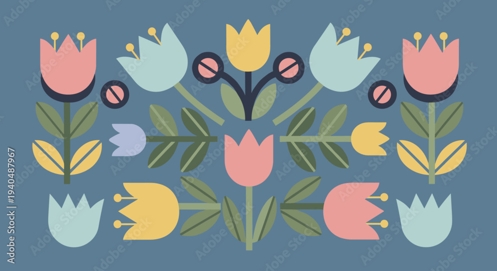 Naklejka premium Colorful Tulip Floral Pattern Design Element.