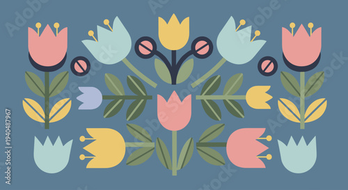 Colorful Tulip Floral Pattern Design Element.