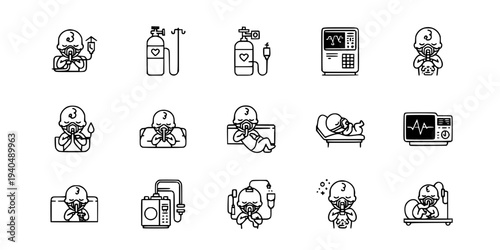 Premature Baby with Respiratory Support Silhouette