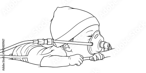 Premature Baby with Respiratory Support Silhouette