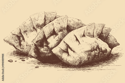 Japanese Gyoza dumplings illustration in a vintage style. This vector illustration can be used in any size you like for advertising, logos, and other work.