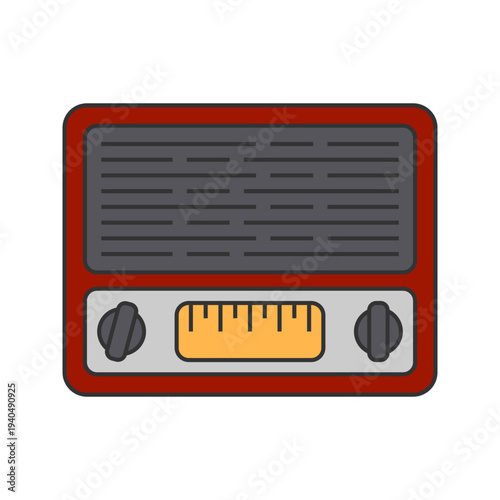 Vintage Radio Flat design style analog radio receiver with tuner scale symbolizing classic broadcast audio ideal for retro communication graphics vintage media themes and nostalgic designs.