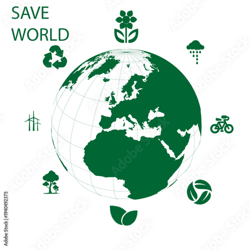 Renewable, green energy, energy efficiency and save energy web banner with icons. Eco house, Sustainable industrial factory. Energy efficient rating class, Green Building for Sustainable Development