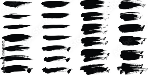Collection of black brush strokes on white background for artistic reference