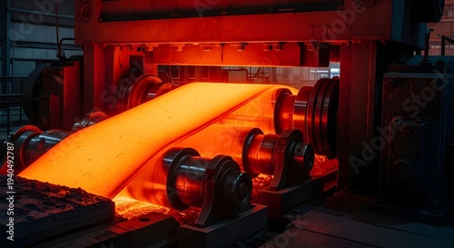 Industrial Steel Rolling Process with Glowing Metal Plate