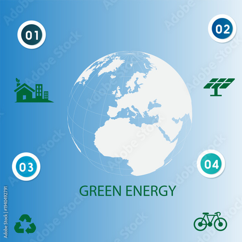 Renewable, green energy, energy efficiency and save energy web banner with icons. Eco house, Sustainable industrial factory. Energy efficient rating class, Green Building for Sustainable Development