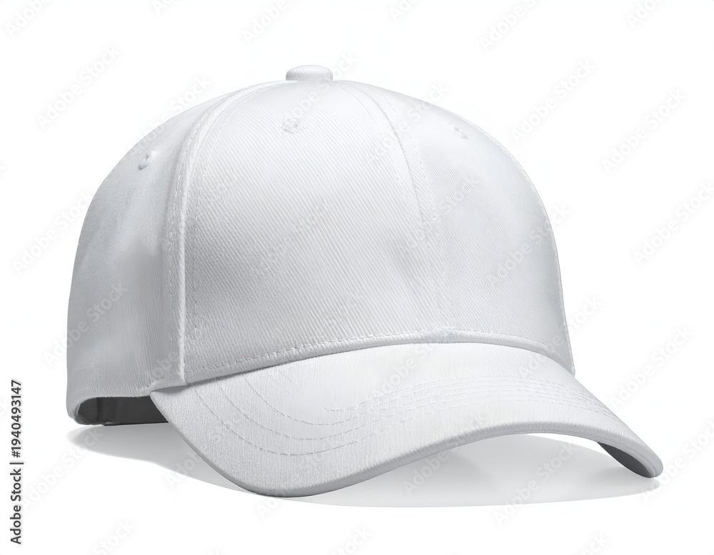 Fototapeta premium Clean, white baseball cap with a curved brim