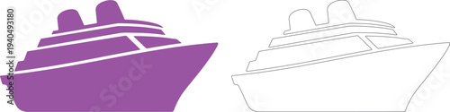 Purple cruise ship silhouette and outline on white background