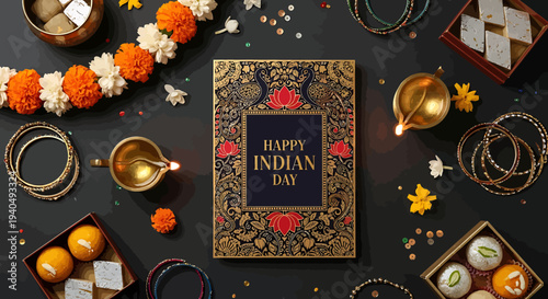 Diwali Celebration A Glorious Indian Festival with Traditional Sweets, Marigolds, and Lamps